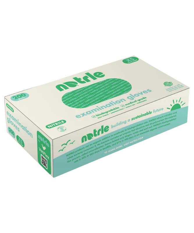 Natrle biodegradable nitrile exam gloves 200 count box, chemo rated to ASTM D6978