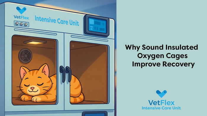 a calm kitten sleeping in a sound insulated Vetflex oxygen cage