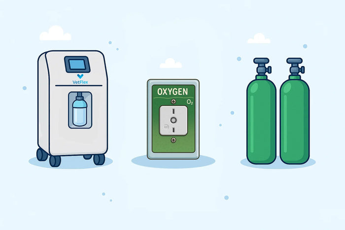 Visual comparison of oxygen concentrator vs Centralized Oxygen vs Oxygen Tanks