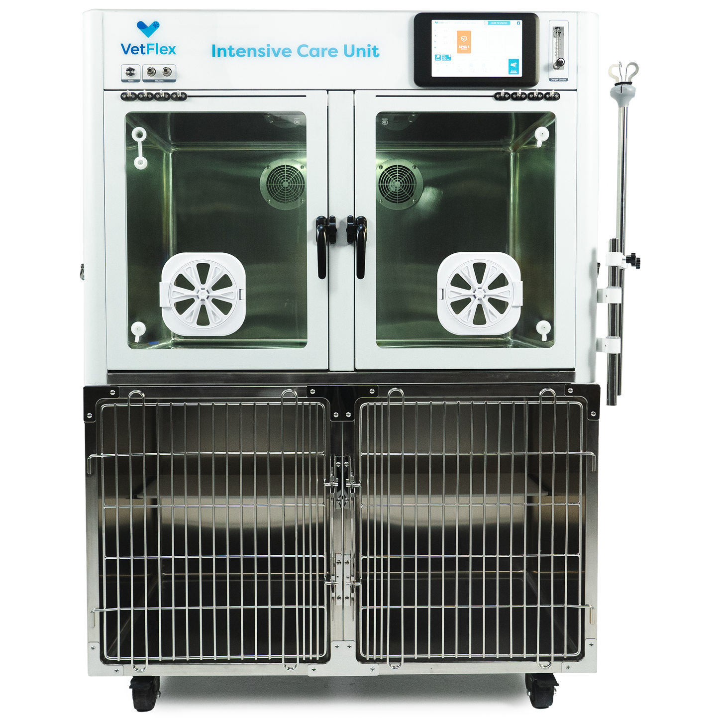 VetFlex ICU Hybrid Oxygen Cage – Single-Chamber, Soda Lime-Free, Smart O₂/CO₂ Control