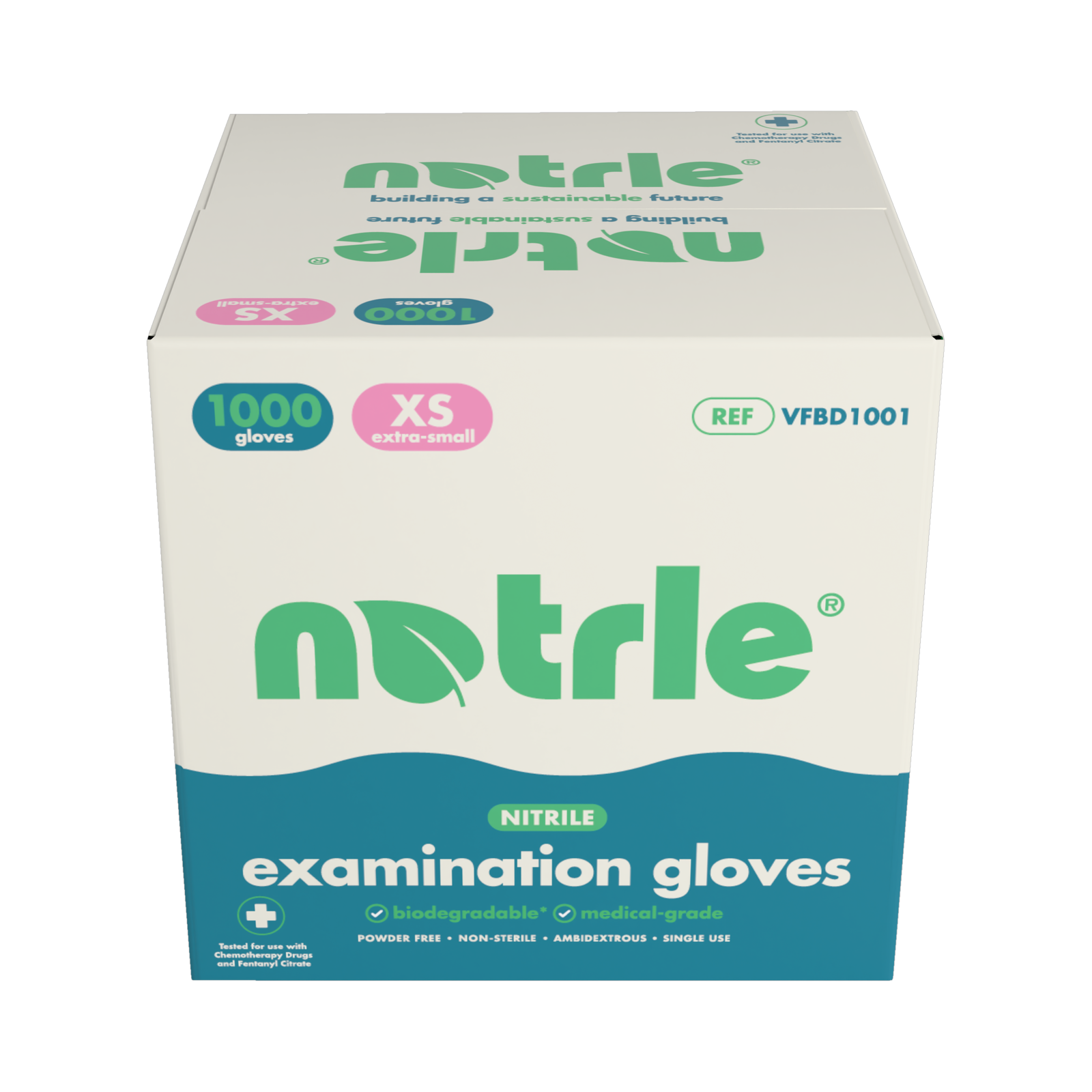 NATRLE Nitrile Examination Gloves – Biodegradable, Medical-Grade, 1000 Count Case (10 Boxes of 100)