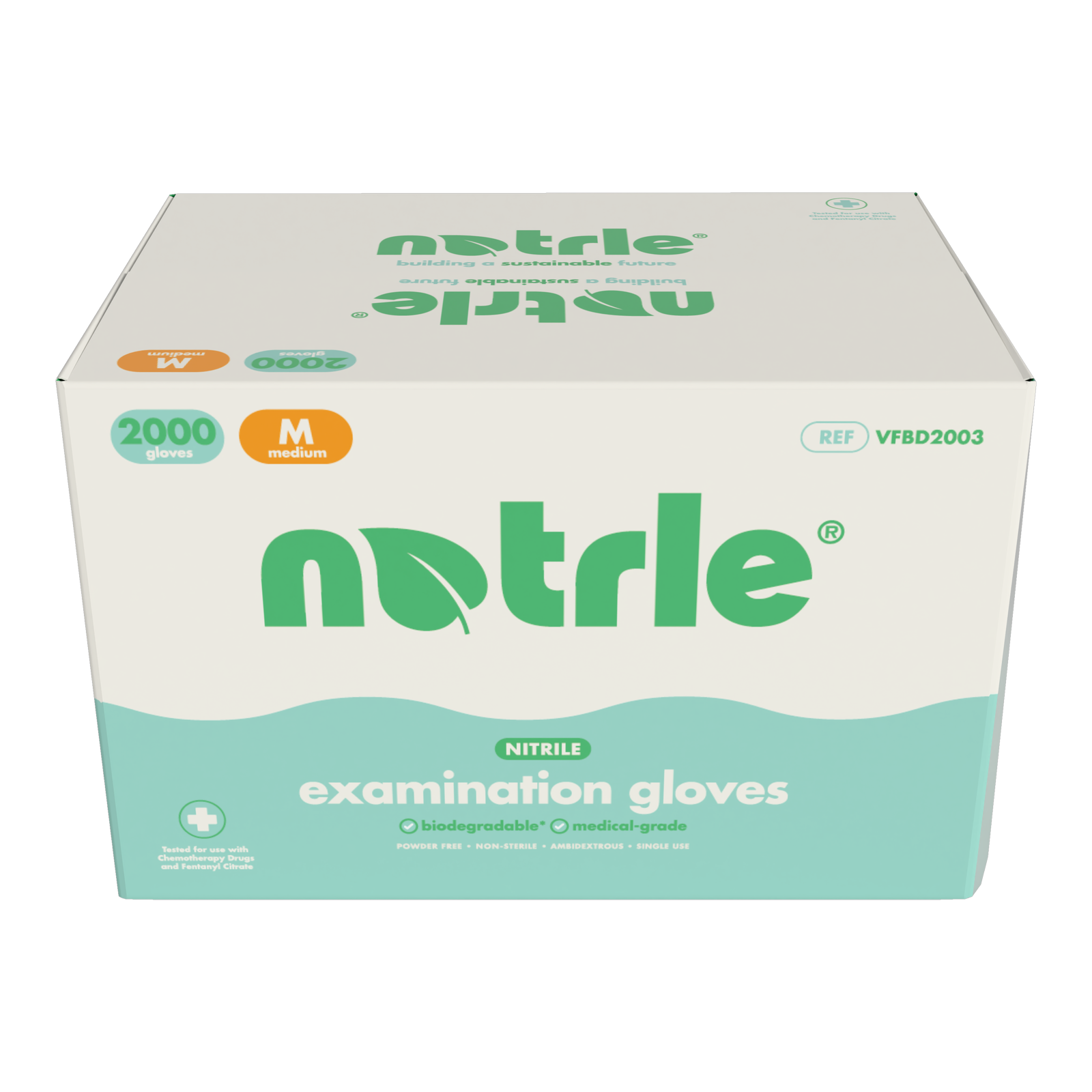 Natrle case of 2000 biodegradable nitrile exam gloves, 10 boxes of 200